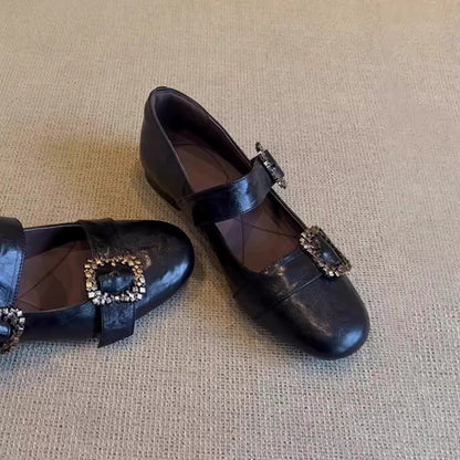 Elegante Damen Ballerinas mit Schnallen Schwarz Modisch - BerlinGlamour