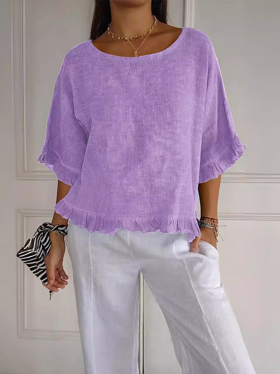 Damen Oberteil Lässig mit Rüschen Modern Trendy