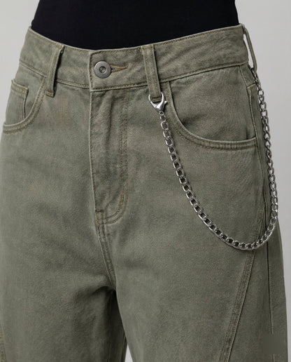 Weite Damen Cargo-Hose mit niedrigem Bund und großen Taschen