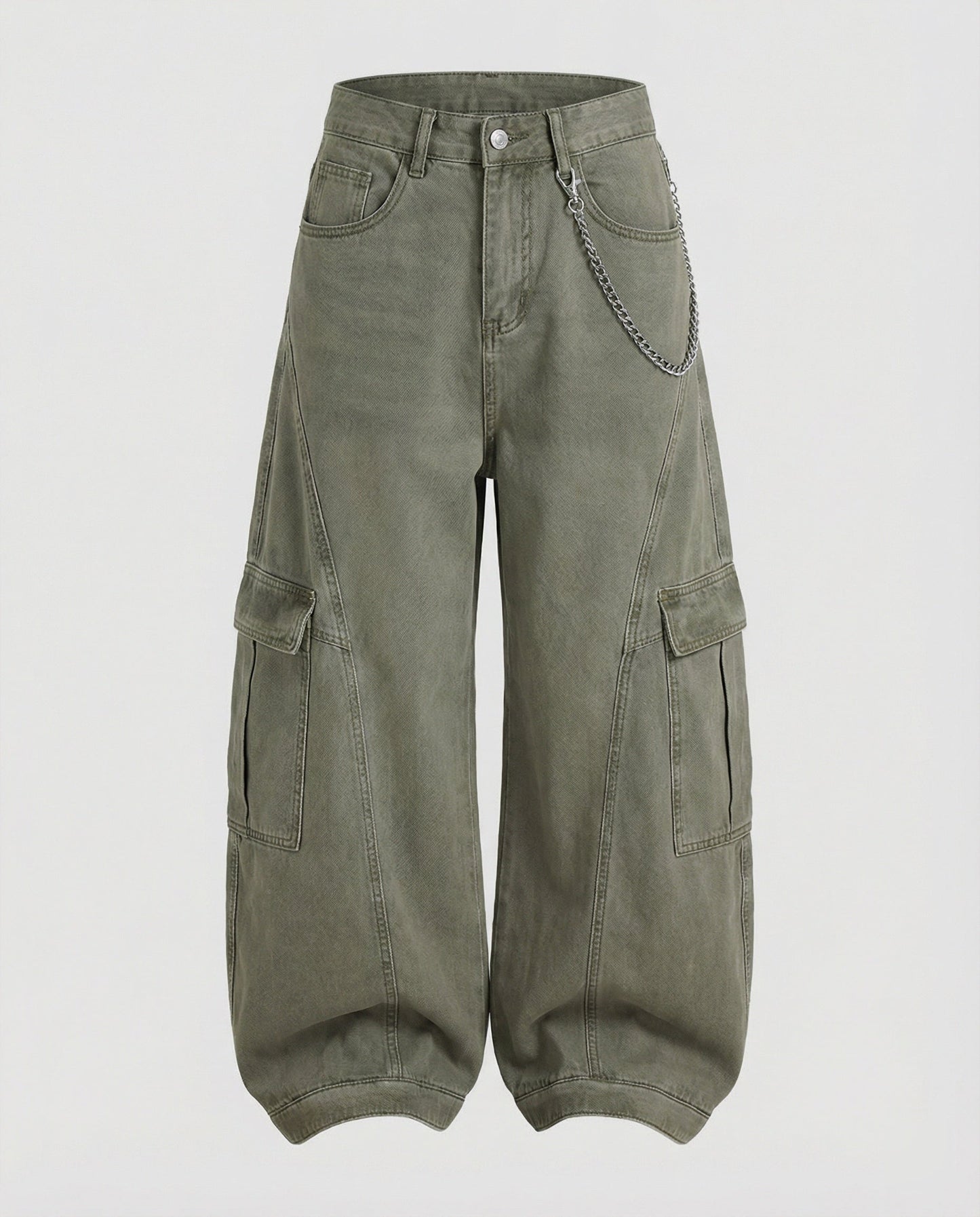 Weite Damen Cargo-Hose mit niedrigem Bund und großen Taschen