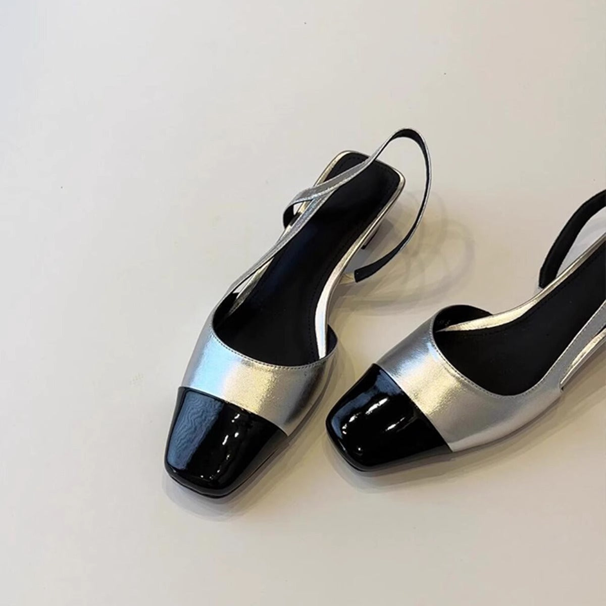 Damen Sling Pumps Glänzend Elegant Schwarz