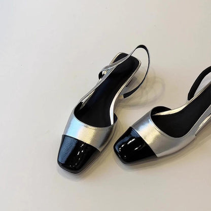 Damen Sling Pumps Glänzend Elegant Schwarz