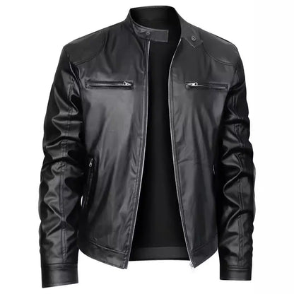 Lederjacke Herren Bikerjacke Schwarz mit Reißverschluss
