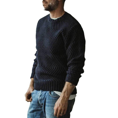 Herren Strickpullover Feinripp mit Wellenmuster Modern