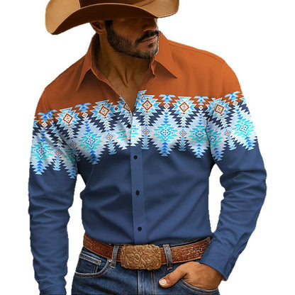 Herren Westernhemd Azteken Muster Stilvoll Größe