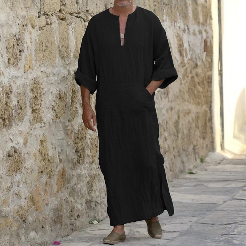 Herren Leinenkleid Lang Ärmelig Sommer
