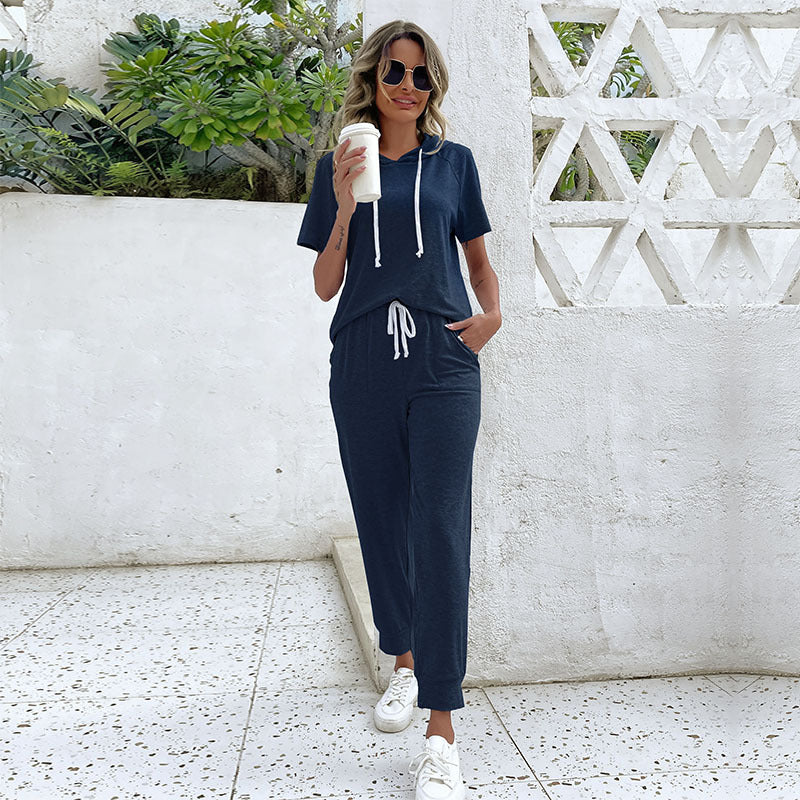 Damen Jumpsuit Bequem Kurzarm Mit Kordelzug