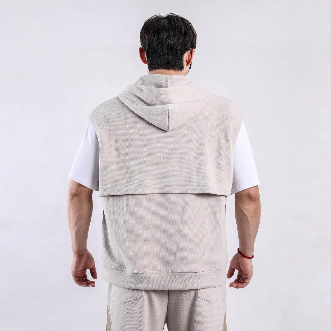 Männer Kapuzen-Shirt Ärmellos Sportlich mit Taschen