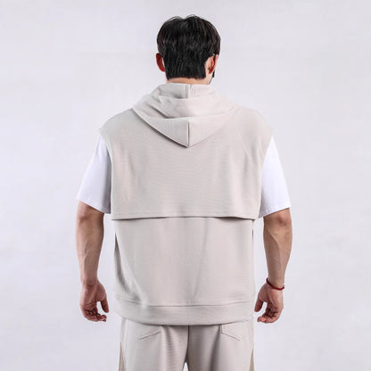 Männer Kapuzen-Shirt Ärmellos Sportlich mit Taschen