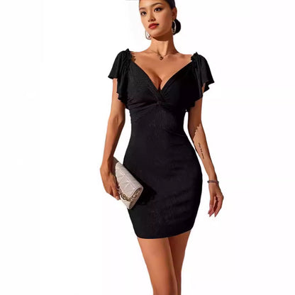 Kurzes Minikleid Damen Figurbetont Mit V-Ausschnitt