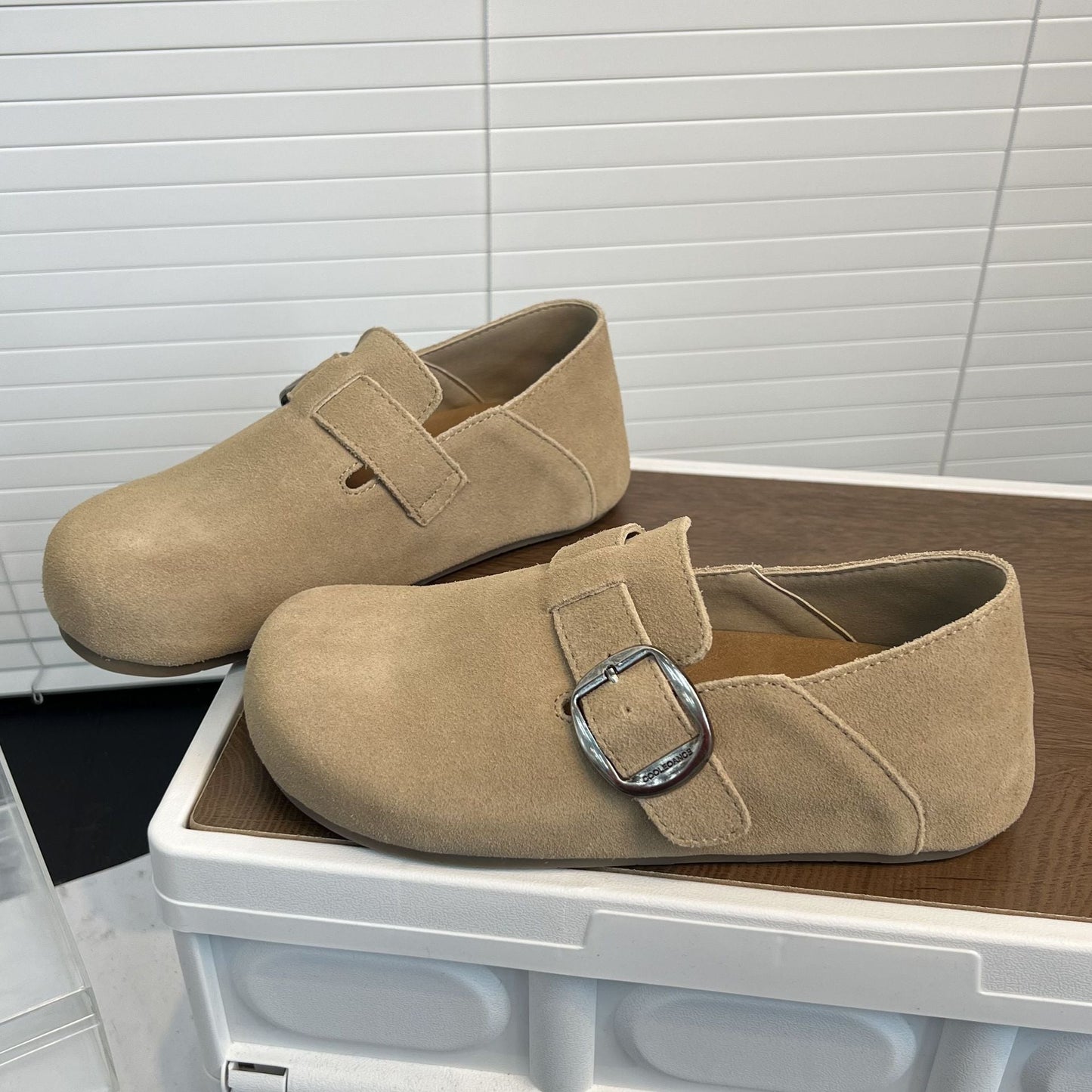 Damen Clogs Wildleder Bequem Schnallenverschluss Modern