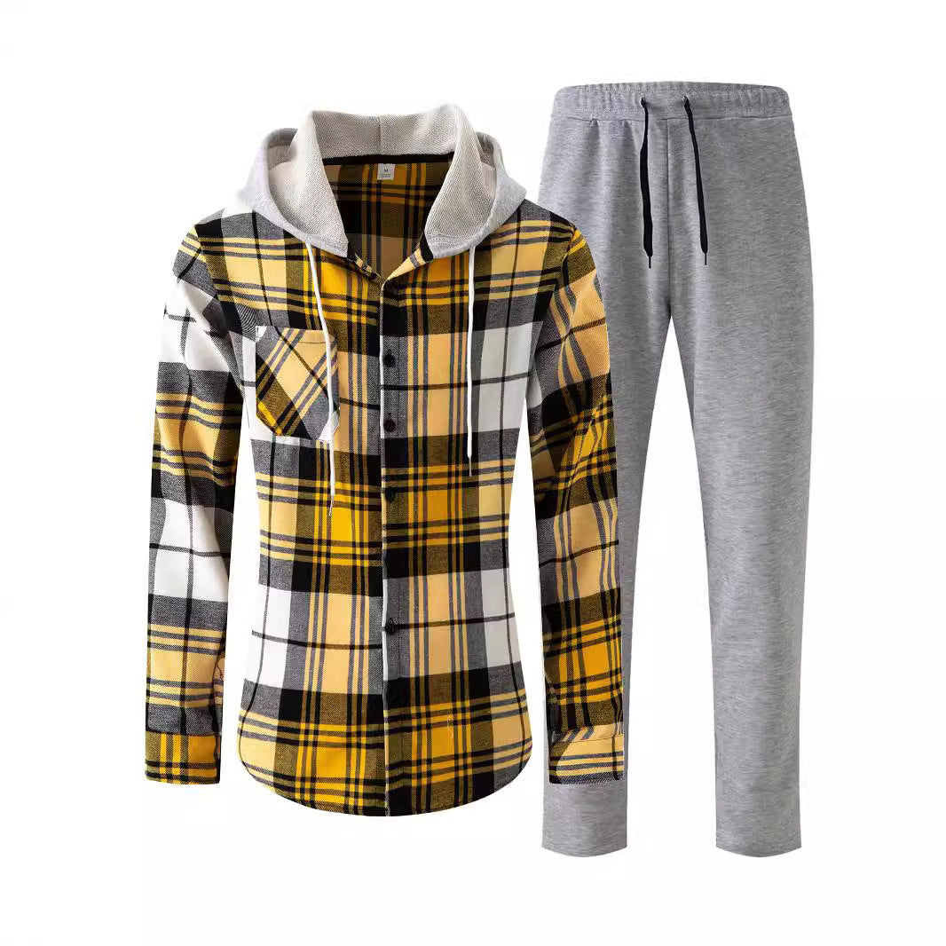 Herren Jumpsuit Karomuster Kuschelkragen Modern Schwarz
