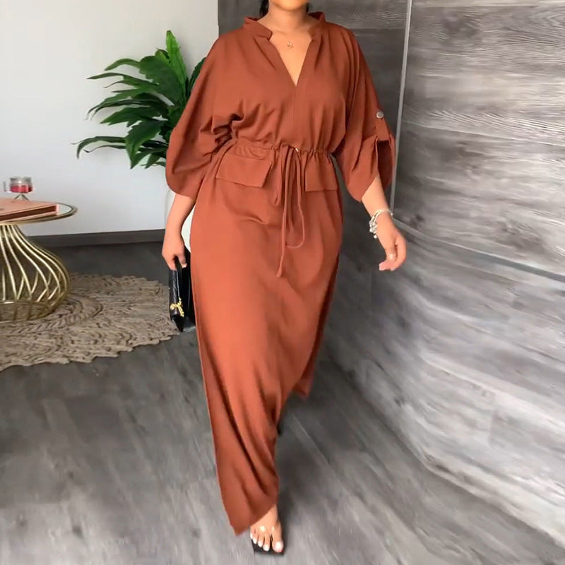 Damen Maxikleid Elegant Weit Ärmel Tailliert