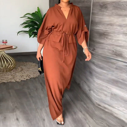 Damen Maxikleid Elegant Weit Ärmel Tailliert