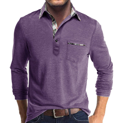 Herren Langarmshirt Mit Kontrastkragen Und Brusttasche Modern