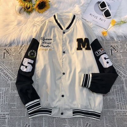 Herren Collegejacke Gestickt Logo Kontrast Ärmel Modern