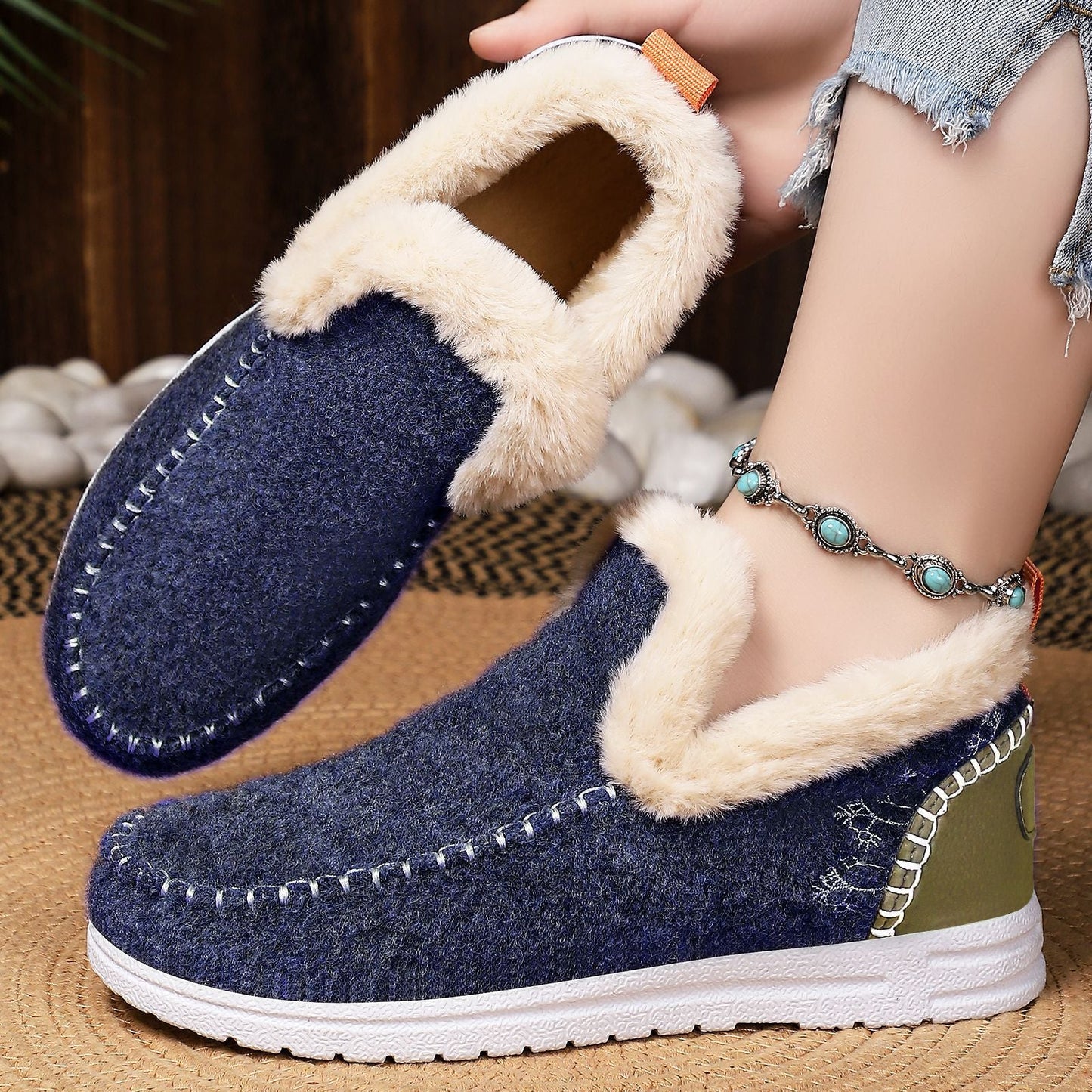 Damen Hausschuhe Flauschig Warm mit Weichem Innenfutter