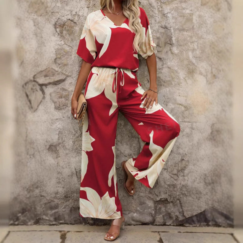 Damen Hosenanzug Elastisch Floral Modern