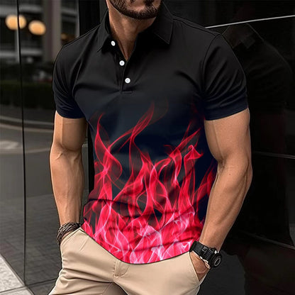 Herren Poloshirt Flammenmotiv Bequem Modern