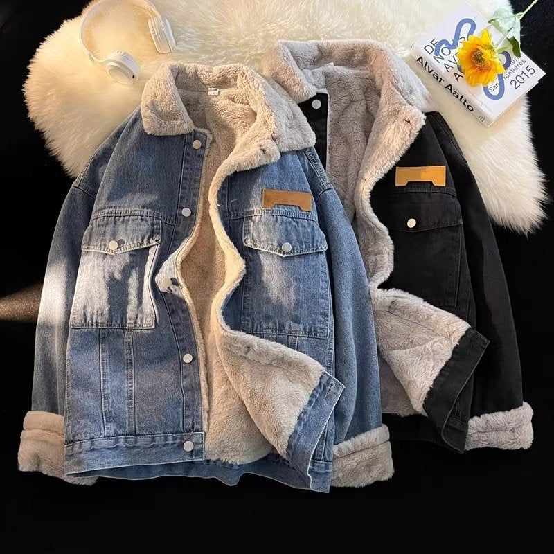 Damen Denimjacke Gefüttert Mit Kragen Und Taschen