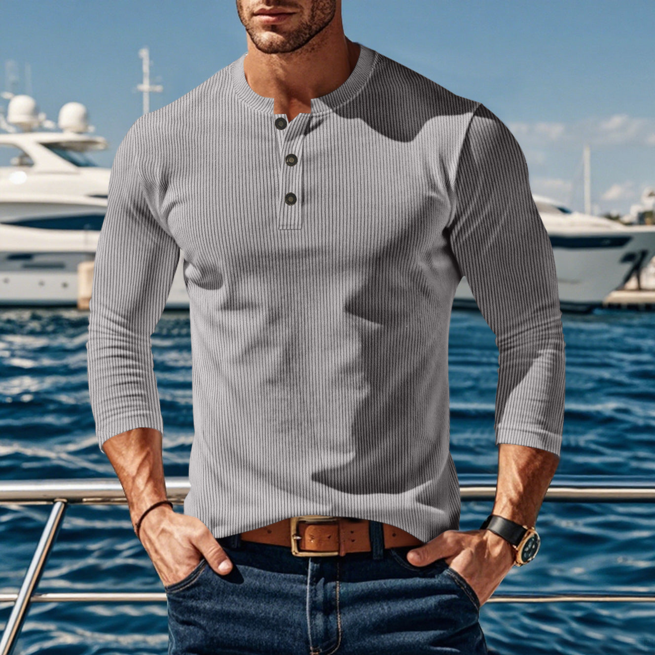 Herren Langarmshirt Strukturiert Komfortabel Modern - BerlinGlamour