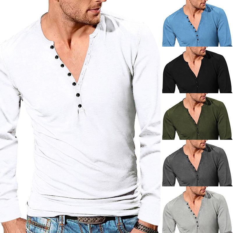 Herren Langarm-Shirt Weiches Baumwoll-Henley Modern