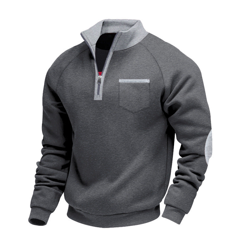 Herren Sweatshirt Mit Reißverschluss Brusttasche Sportlich