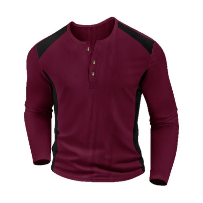 Herren Langarmhemd Henley Ausschnitt Modern
