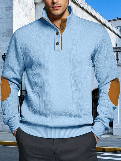 Herren Strickpullover Strukturiert Leder Patches Modern
