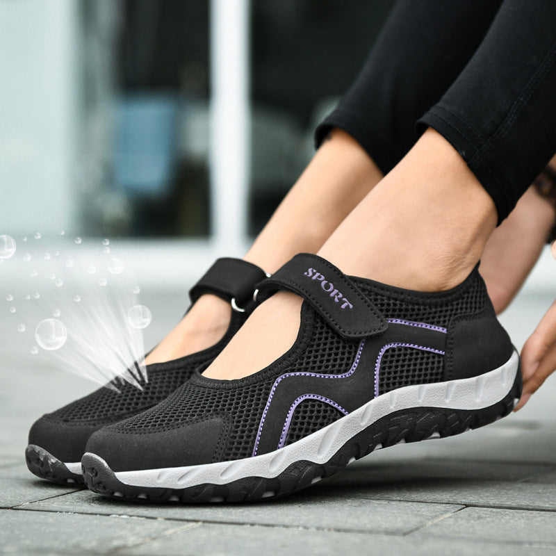 Damen Sport-Sneaker Atmungsaktiv mit Klettverschluss Komfort Schnürsenkel