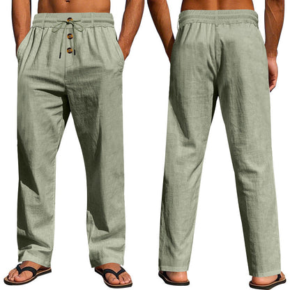 Herren Leicht Leinenhose Bequem Elastisch Mit Taschen