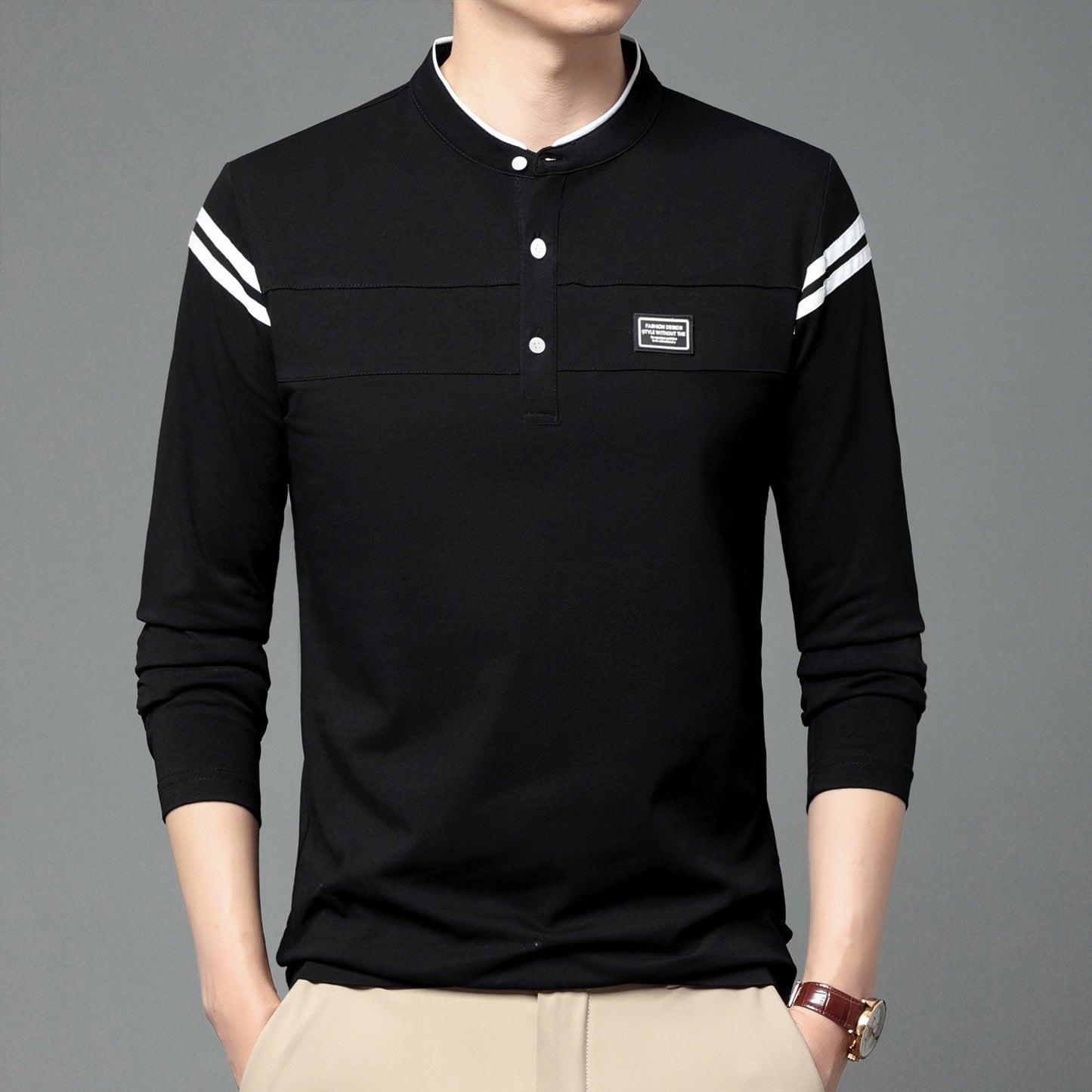 Elegantes Herren Polohemd Langarm Moderner Kragen Slimfit