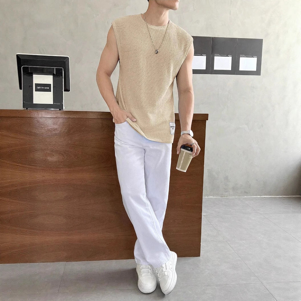 Herren T-Shirt Ärmellos Struktur Optik Modern