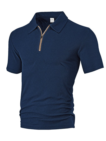 Herren Poloshirt Strukturiert Modern Reißverschluss