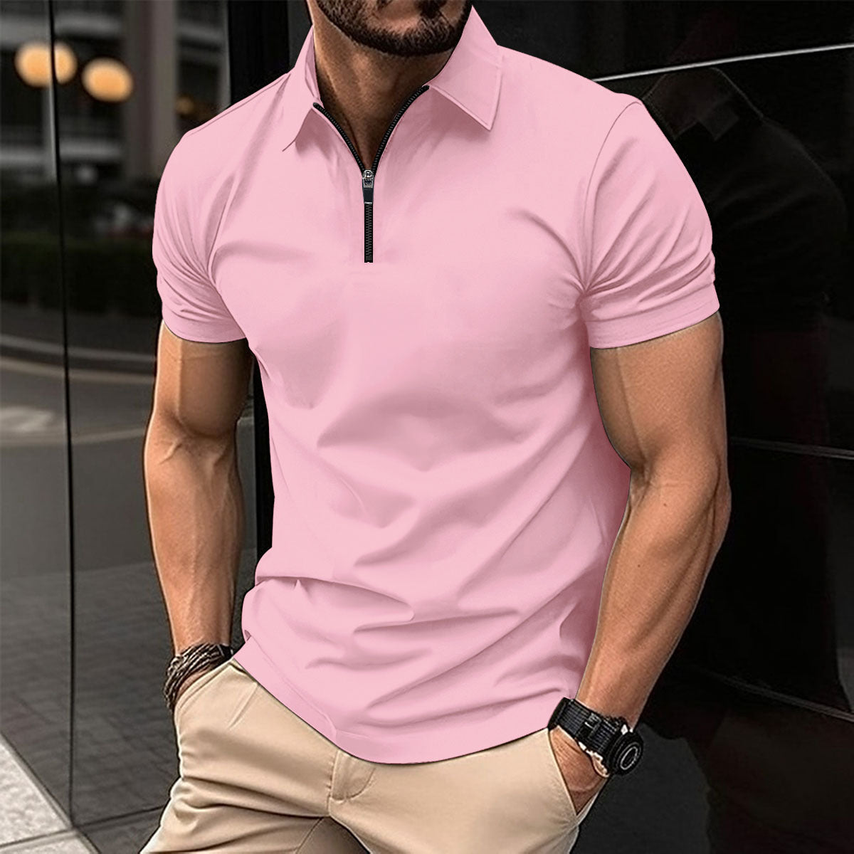 Herren Poloshirt Kurzarm Sportlich mit Reißverschluss