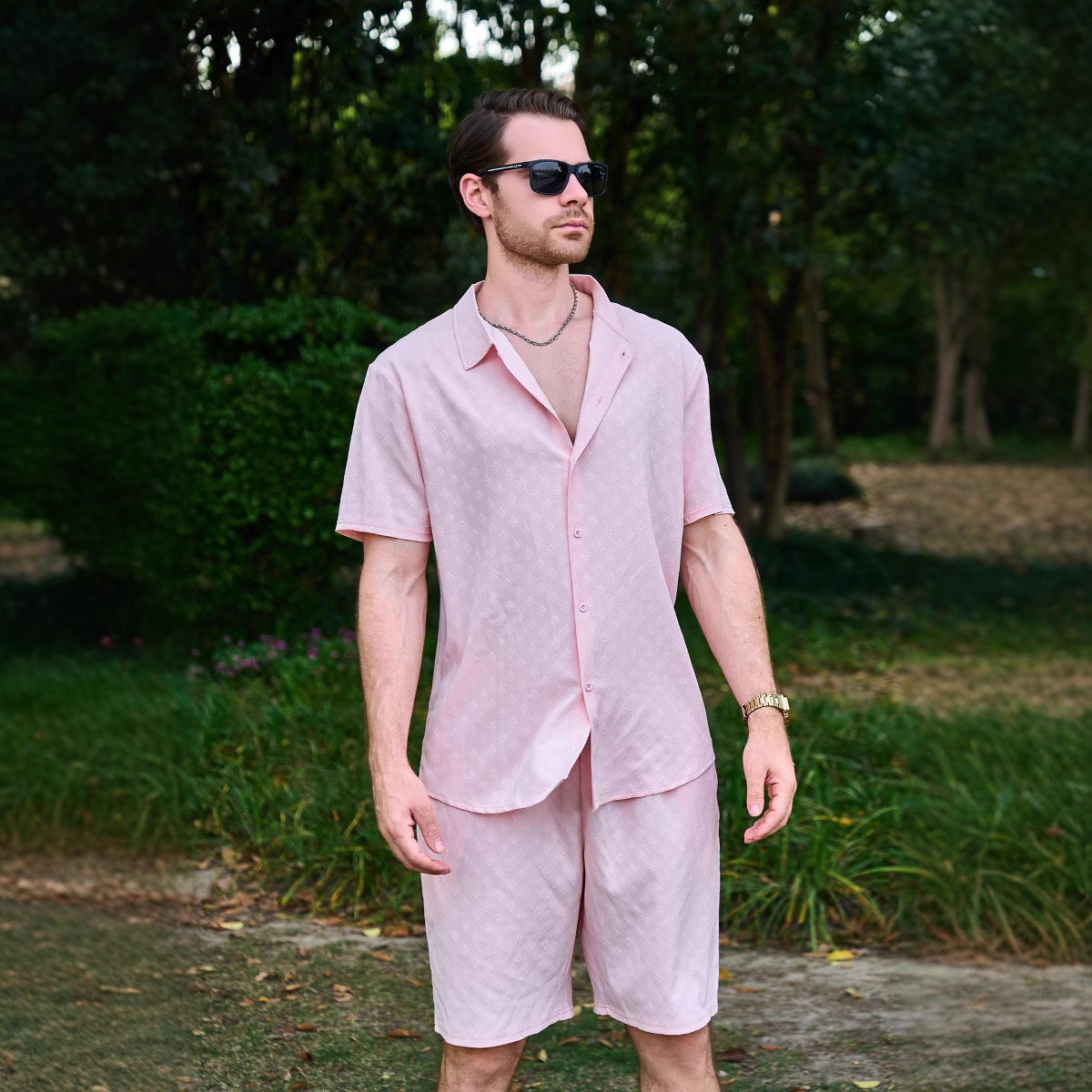 Leichte Sommer-Shorts Herren Kurzarm Hemd Set Sommermode