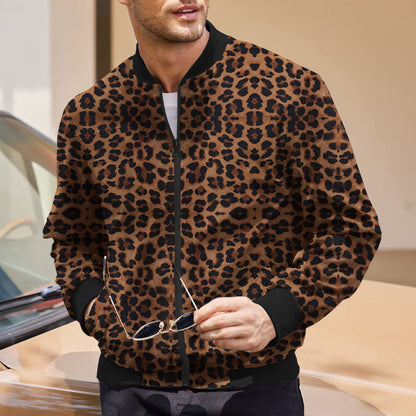 Herren Bomberjacke Sportlich Leopard Muster Schwarz - BerlinGlamour