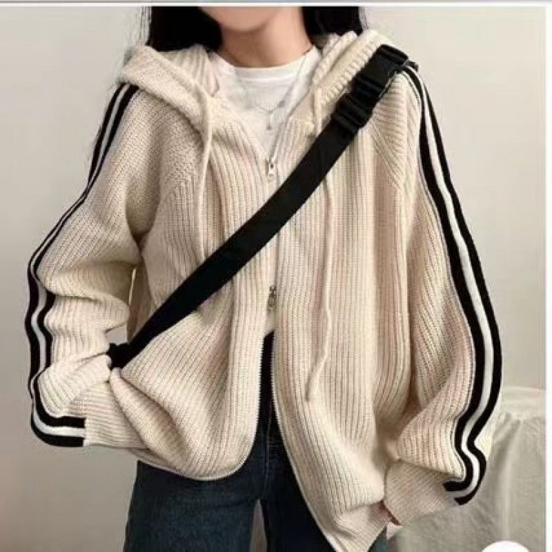 Damen Hoodie Jacke Gemütlich Gerippt Strick Warm - BerlinGlamour