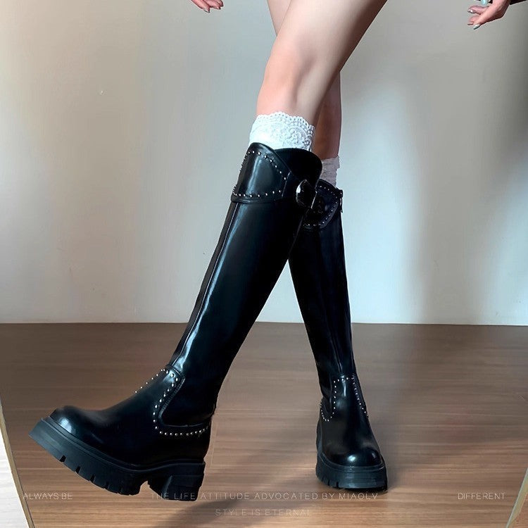 Damen Stiefel Hochzeit Stiefel Nieten Blockabsatz Elegant