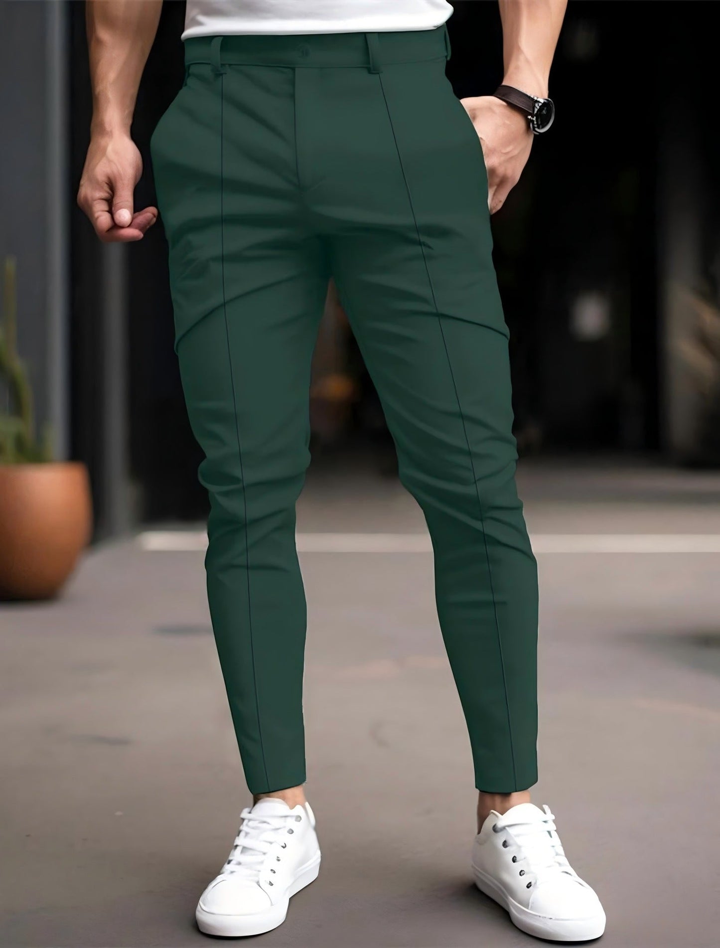 Herren Slim Fit Chino Hose Elastisch Vieltaschig Modern