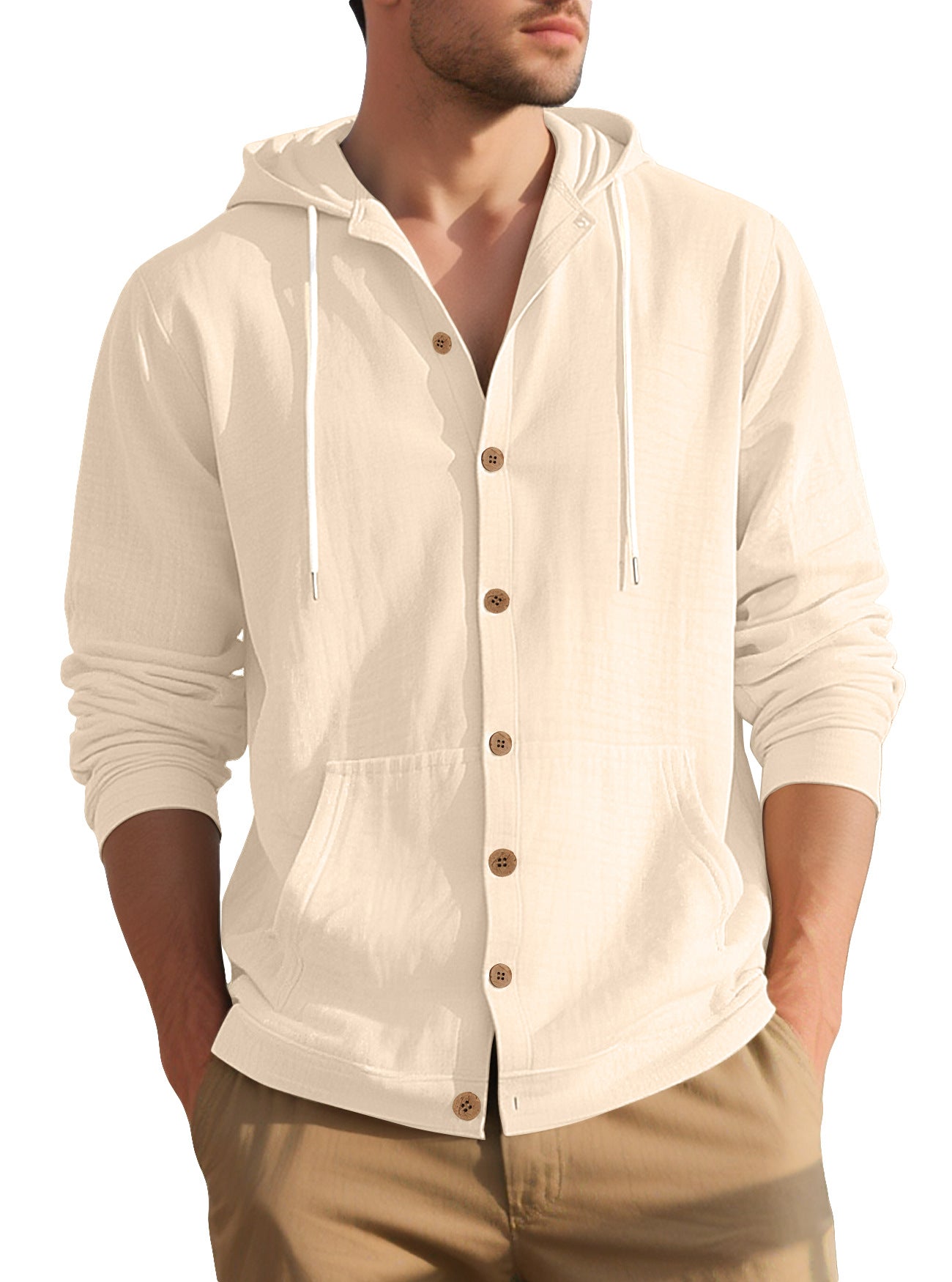 Herren Kapuzenjacke Modisch Mit Taschen und Knöpfen