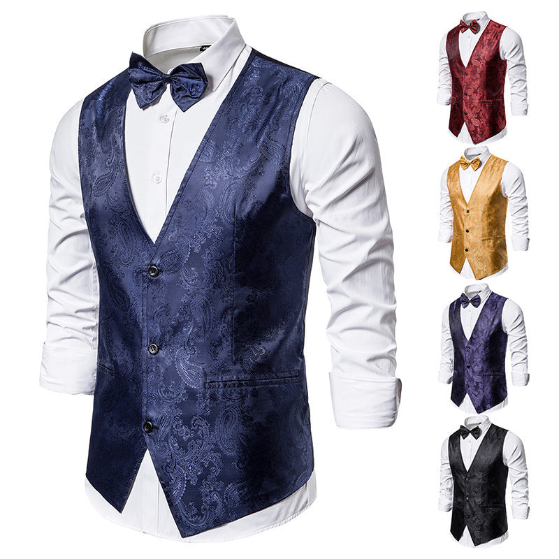 Herrenweste Elegant Floralmuster Mit Fliegenband