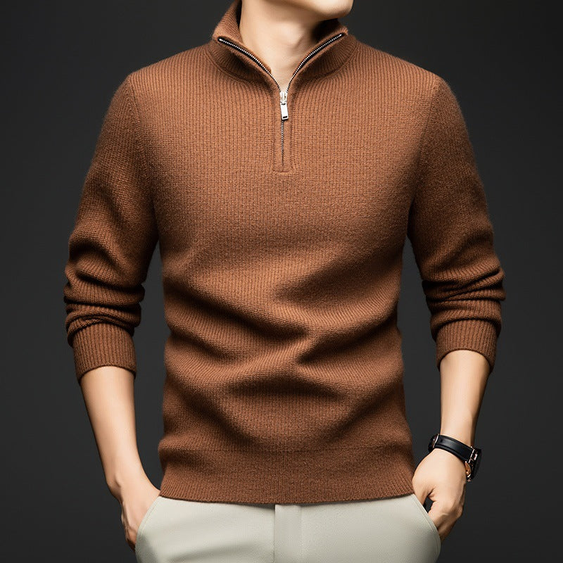 Herren Pullover Weich Wolle Eleganter Zip