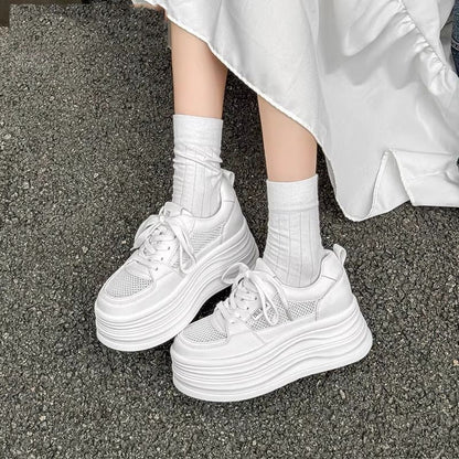 Damen Plateau Sneaker Atmungsaktiv Mesh Weich