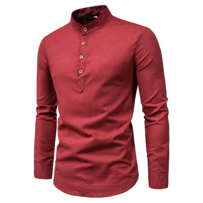 Herren Hemd Mandarin Kragen Holzknöpfe Elegantes Design