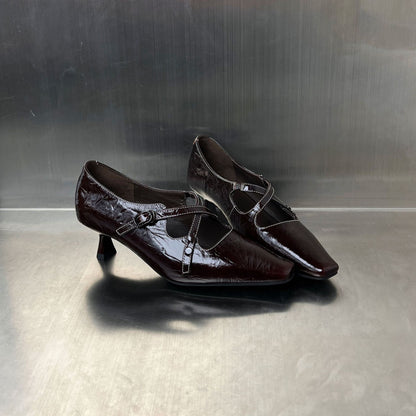 Damen Ballerina Schuhe Elegante Glänzend Mit Verstellbarem Riemen