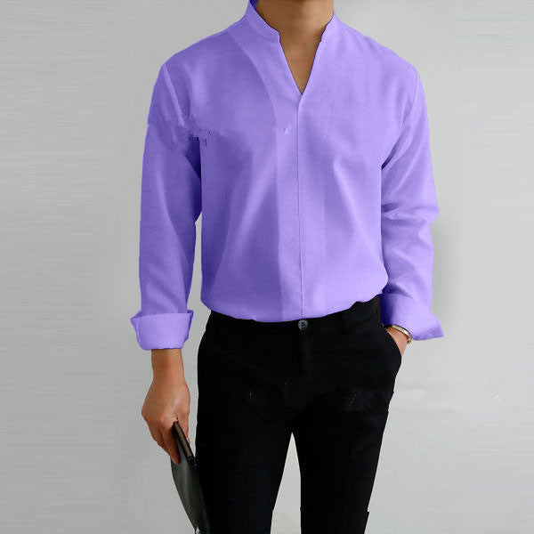 Herren Hemd Langarm Moderner Mandarin Kragen Elegantes Design