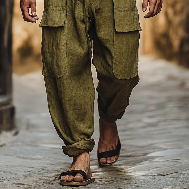 Herren Leinenhosen Harem Style Bequem Sommer