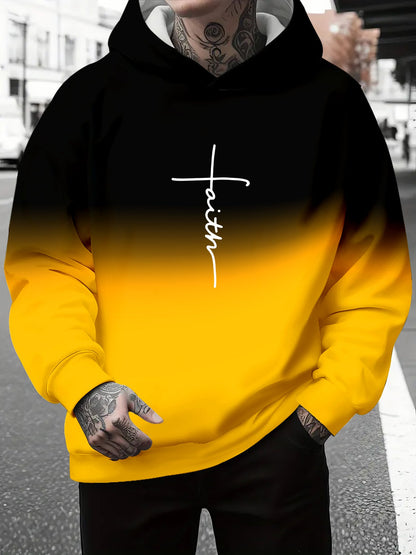 Herren Kapuzenpullover Grau Meliert mit Schriftzug