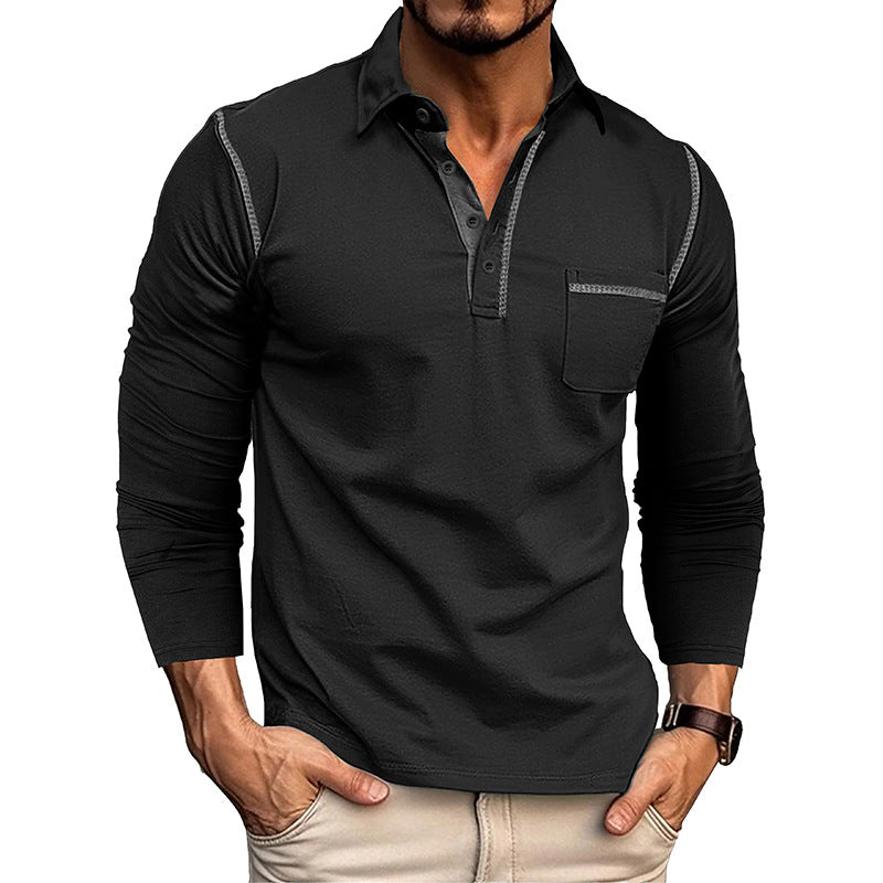Herren Poloshirt Langarm Modern mit Kontrastnähten - BerlinGlamour